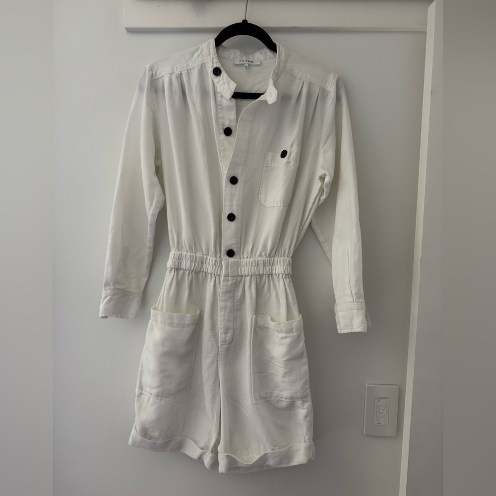 White Frame Button-Up Women's Jumpsuit